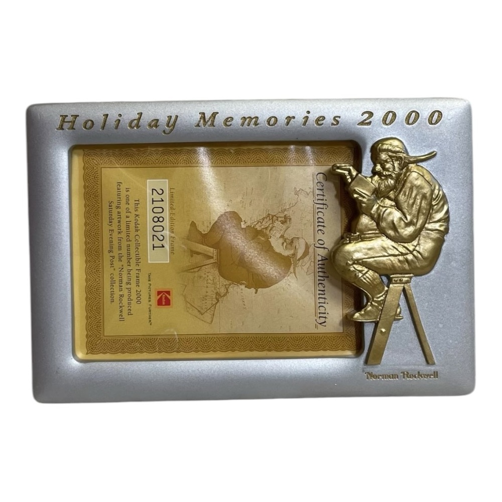 Vtg Kodak Santa Claus Photo Frame Norman Rockwell Limited Ed. COA Silver & Gold